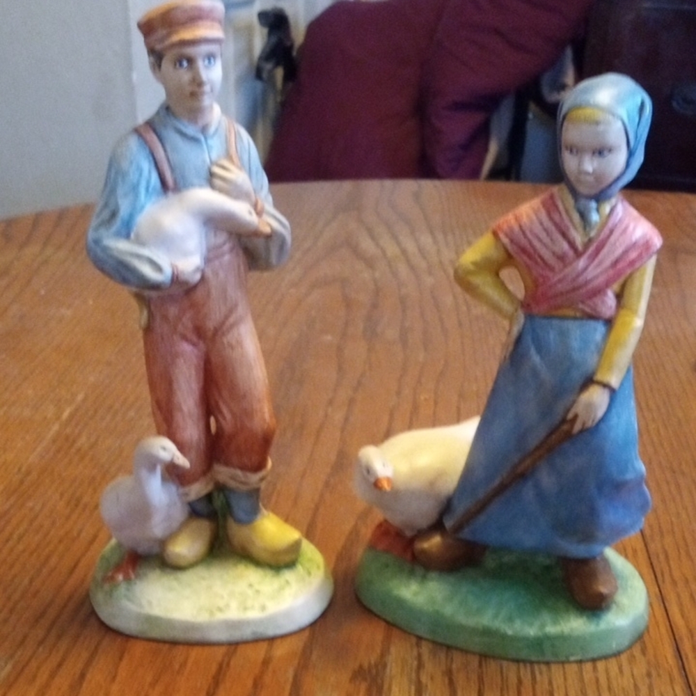 Colorful Farmer and Shepherdess Figurines